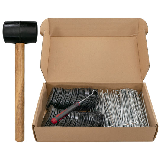 Metal Hold Down Pegs with Wooden Mallet Set