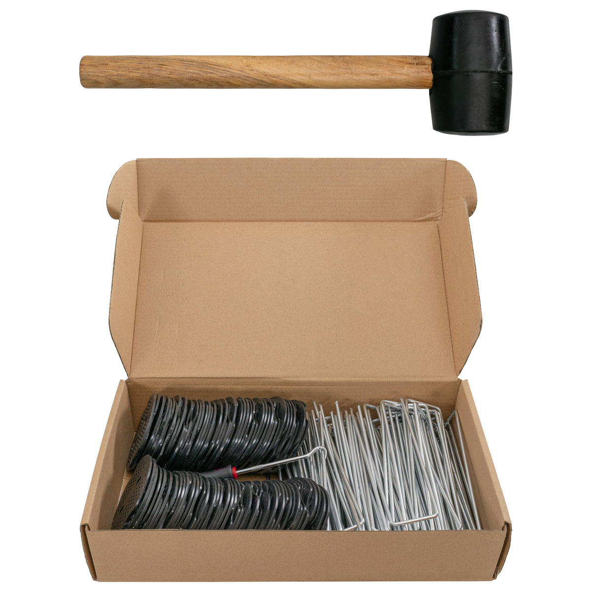 150mm Weed-Membrane Peg & Plate Kit – Mallet and Red Puller