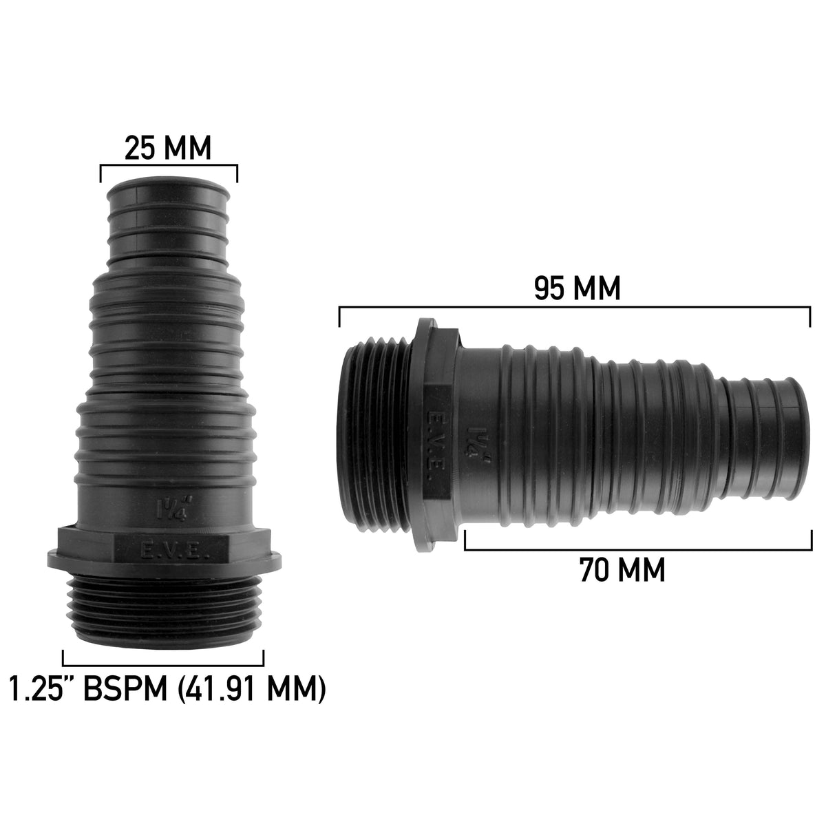 1¼″ BSP Male Pond Adapter – 25/32/38mm Stepped Hose Tail