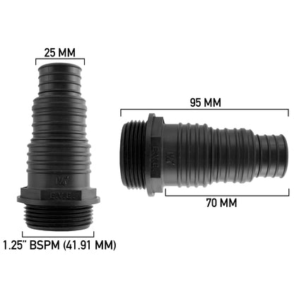 1¼″ BSP Male Pond Adapter – 25/32/38mm Stepped Hose Tail
