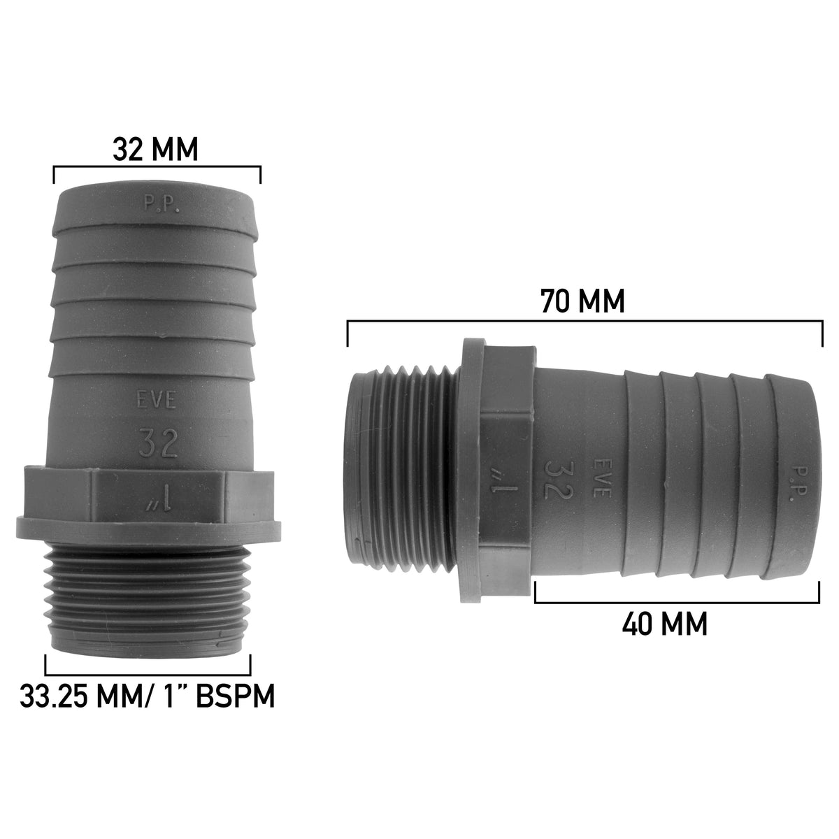 IBC S60X6 Cap with 32mm Straight Hose Tail