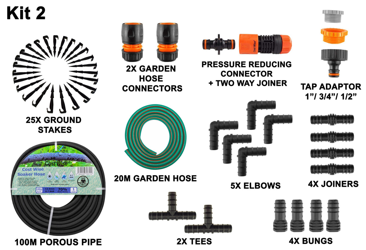 Porous Soaker Hose Kit – 100m Pipe, 20m Supply Hose & Fittings