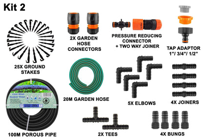 Porous Soaker Hose Kit – 100m Pipe, 20m Supply Hose & Fittings