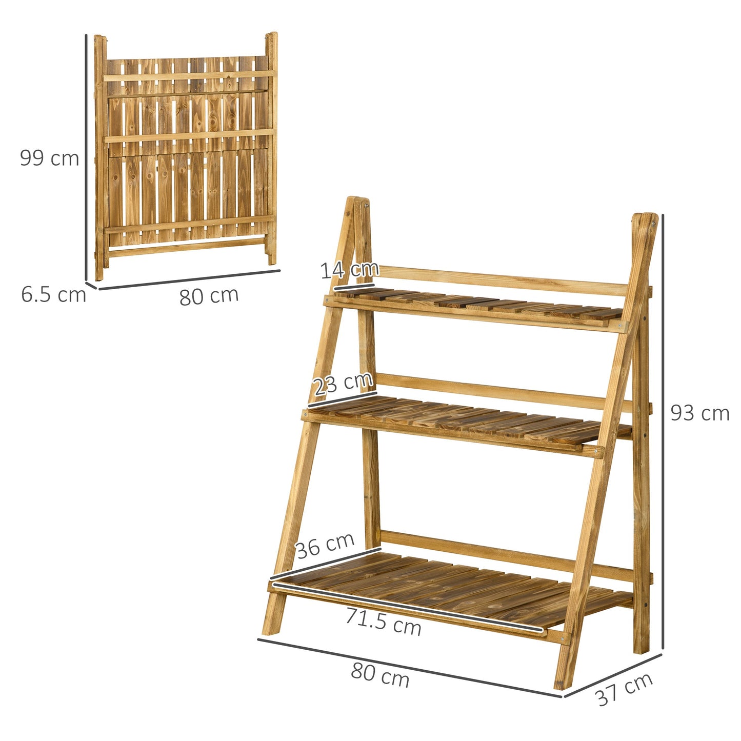 Wooden Folding Flower Pot Stand 3 Tier Garden Planter (80L x 37W x 93H cm)