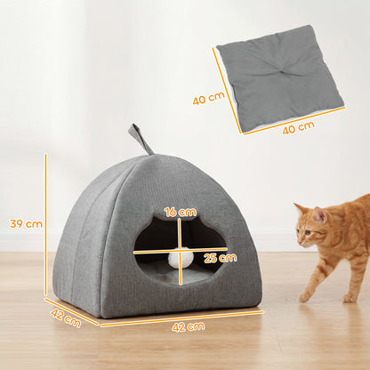 PawHut Cat Cave Bed, 42 x 42 x 39 cm, Grey
