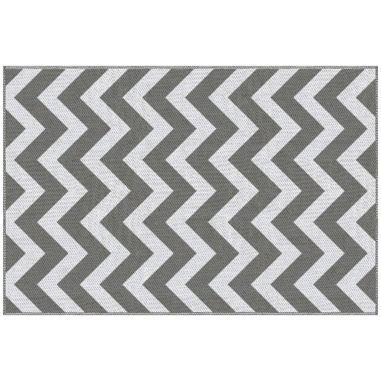 Grey & White Zig Zag Reversible Outdoor Rug, 1.2 x 1.8m