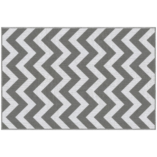 Grey & White Zig Zag Reversible Outdoor Rug, 1.2 x 1.8m