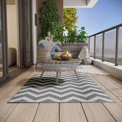 Grey & White Zig Zag Reversible Outdoor Rug, 1.2 x 1.8m
