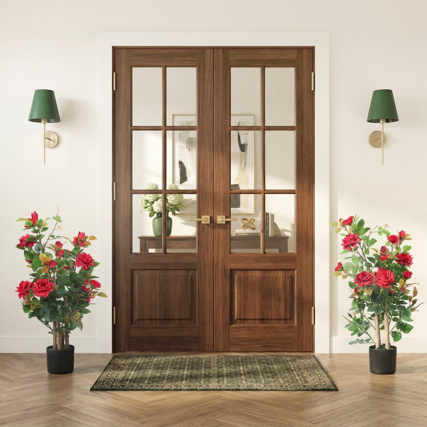 Artificial Rose Tree Set of 2, Red 90cm
