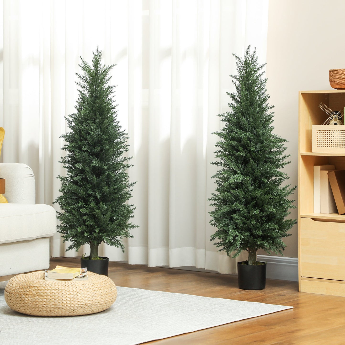 Set of 2 Decorative Artificial Plant, Cypress Tree in Pot 120 cm