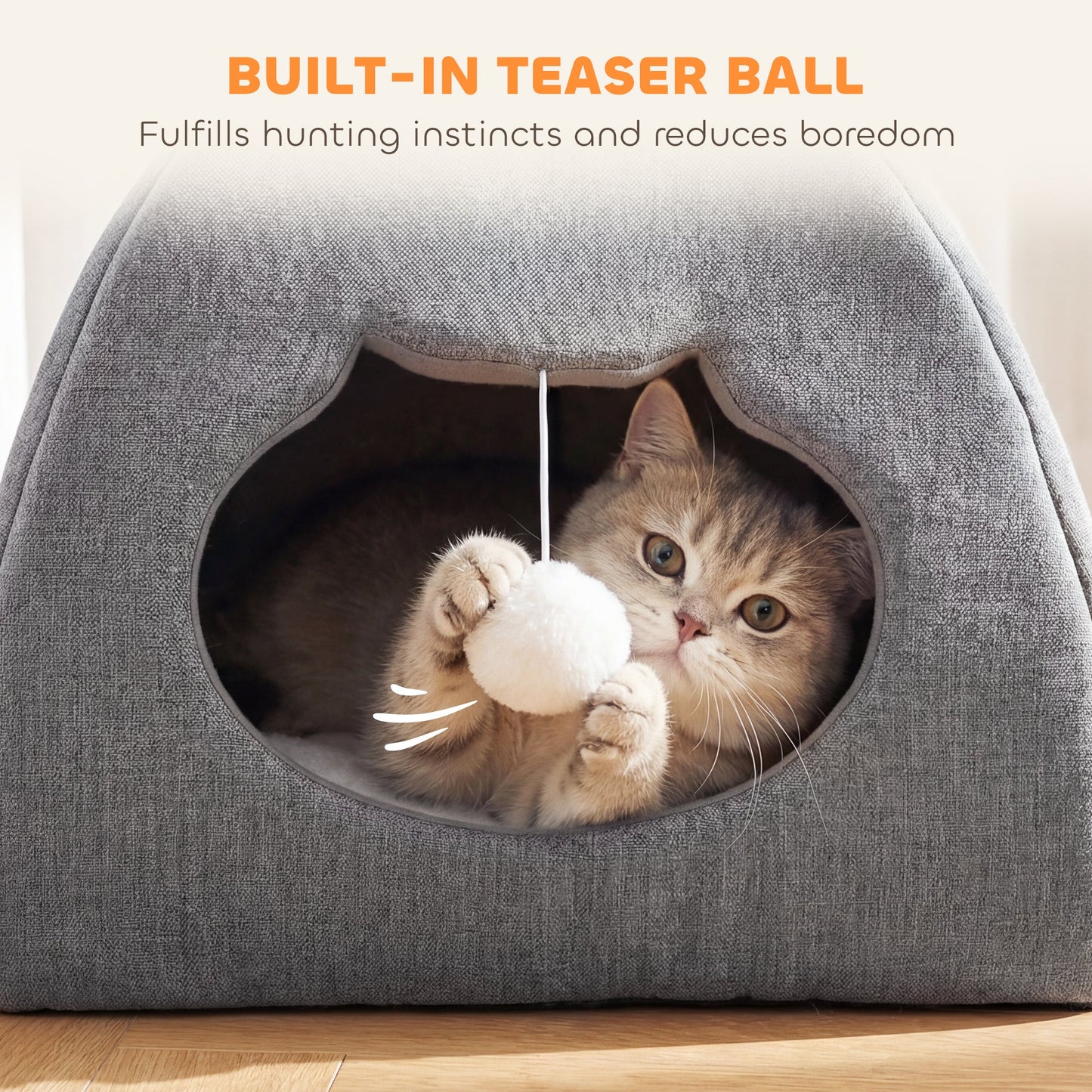 PawHut Cat Cave Bed, 42 x 42 x 39 cm, Grey