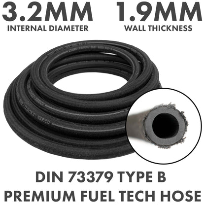 3.2mm Braided Rubber Fuel Hose – 1m or 50m Coil