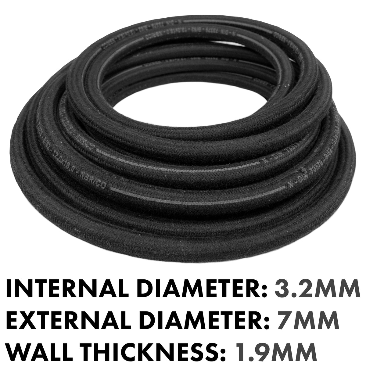 3.2mm Braided Rubber Fuel Hose – 1m or 50m Coil