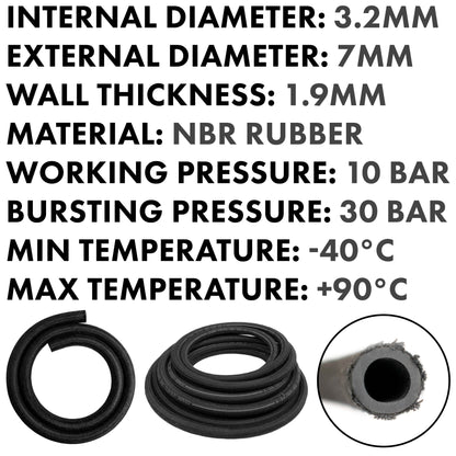 3.2mm Braided Rubber Fuel Hose – 1m or 50m Coil