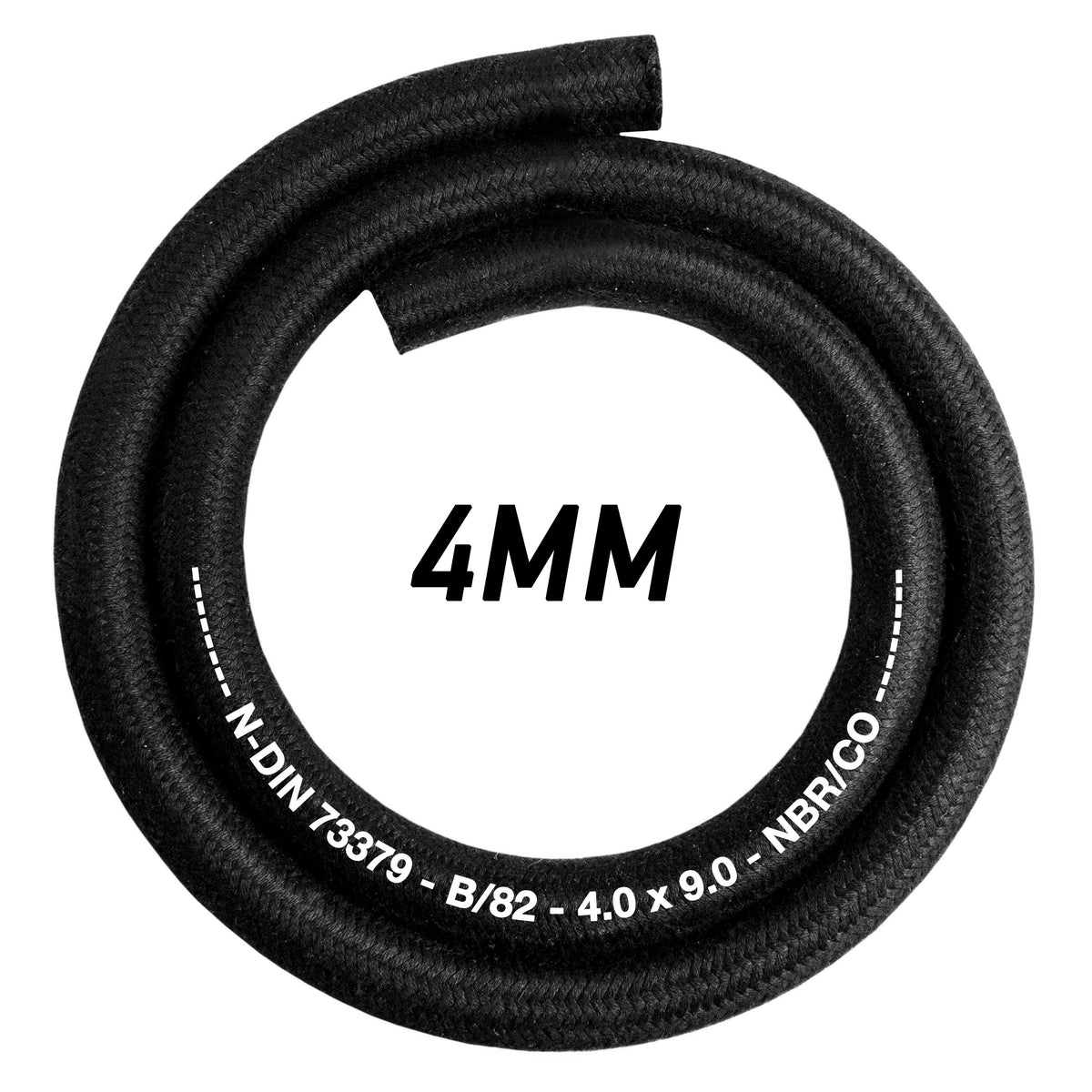 4mm Braided Rubber Fuel Hose – 1m or 50m Coil; supplied product design shown.