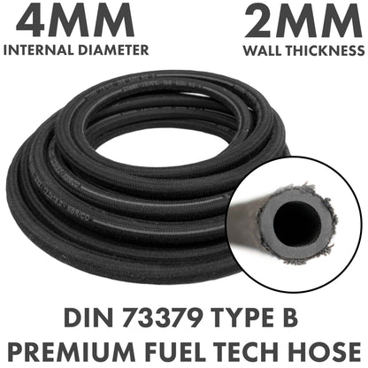 4mm Braided Rubber Fuel Hose – 1m or 50m Coil