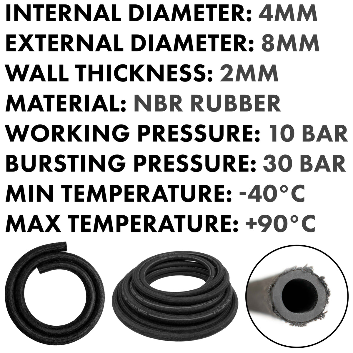 4mm Braided Rubber Fuel Hose – 1m or 50m Coil