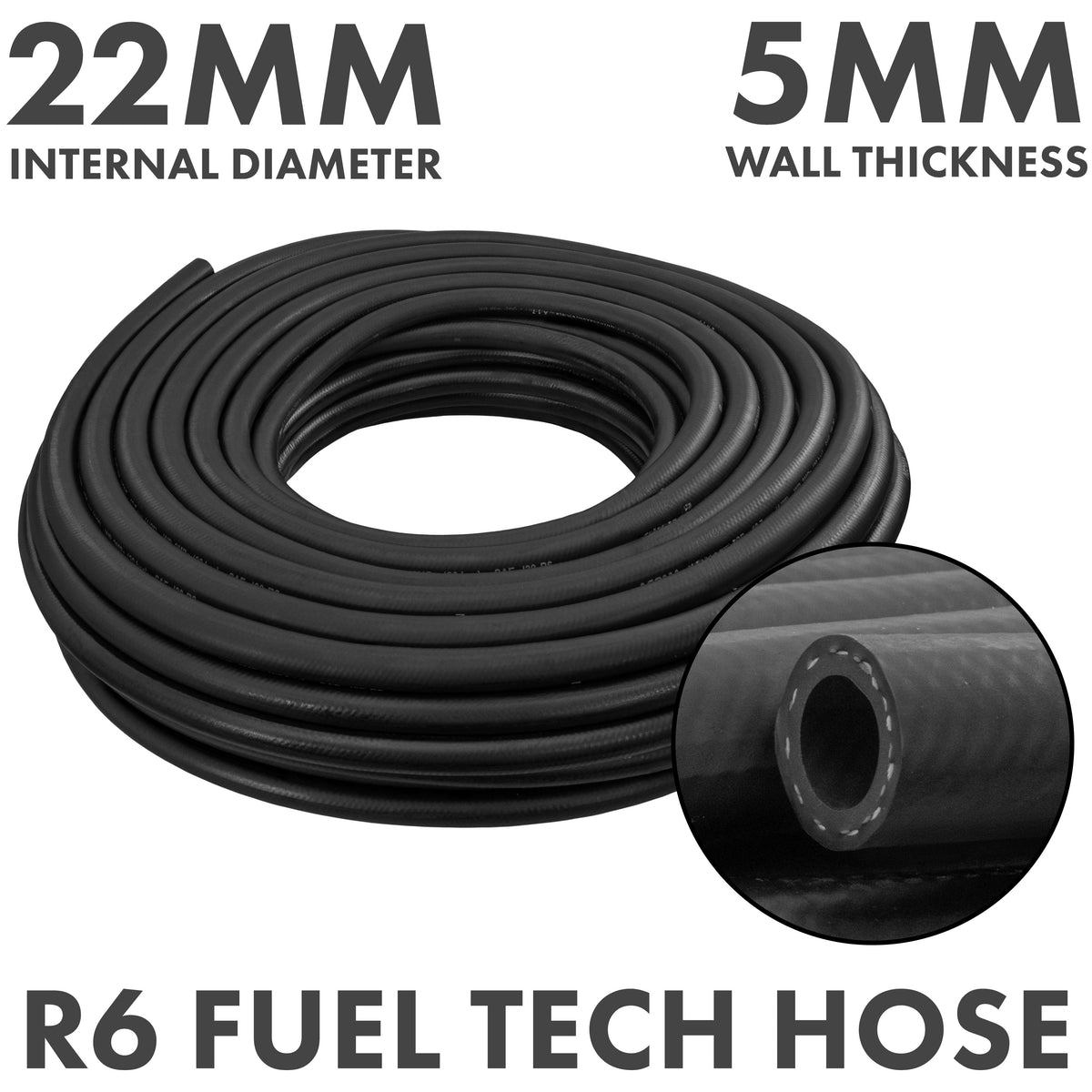 SAE J30 R6 Fuel Hose – 22mm ID / 32mm OD, 1m or 50m