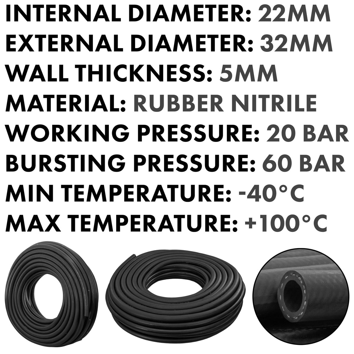 SAE J30 R6 Fuel Hose – 22mm ID / 32mm OD, 1m or 50m