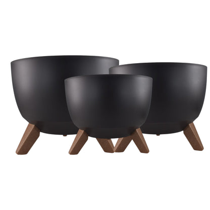 Roma Bowl Plant Pot with Legs, Insert and Drainage Hole (Black)