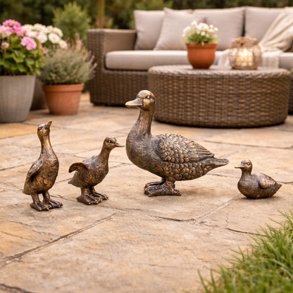 Set of 4 Resin Duck Family Ornaments – Decorative Garden Duck Figurines