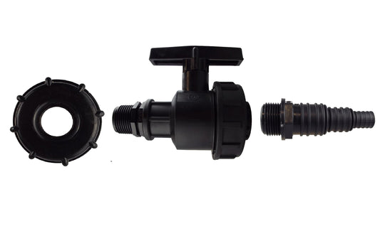 IBC S60X6 Cap & Large Valve – 13/20/25mm Stepped Tail; supplied fittings shown.