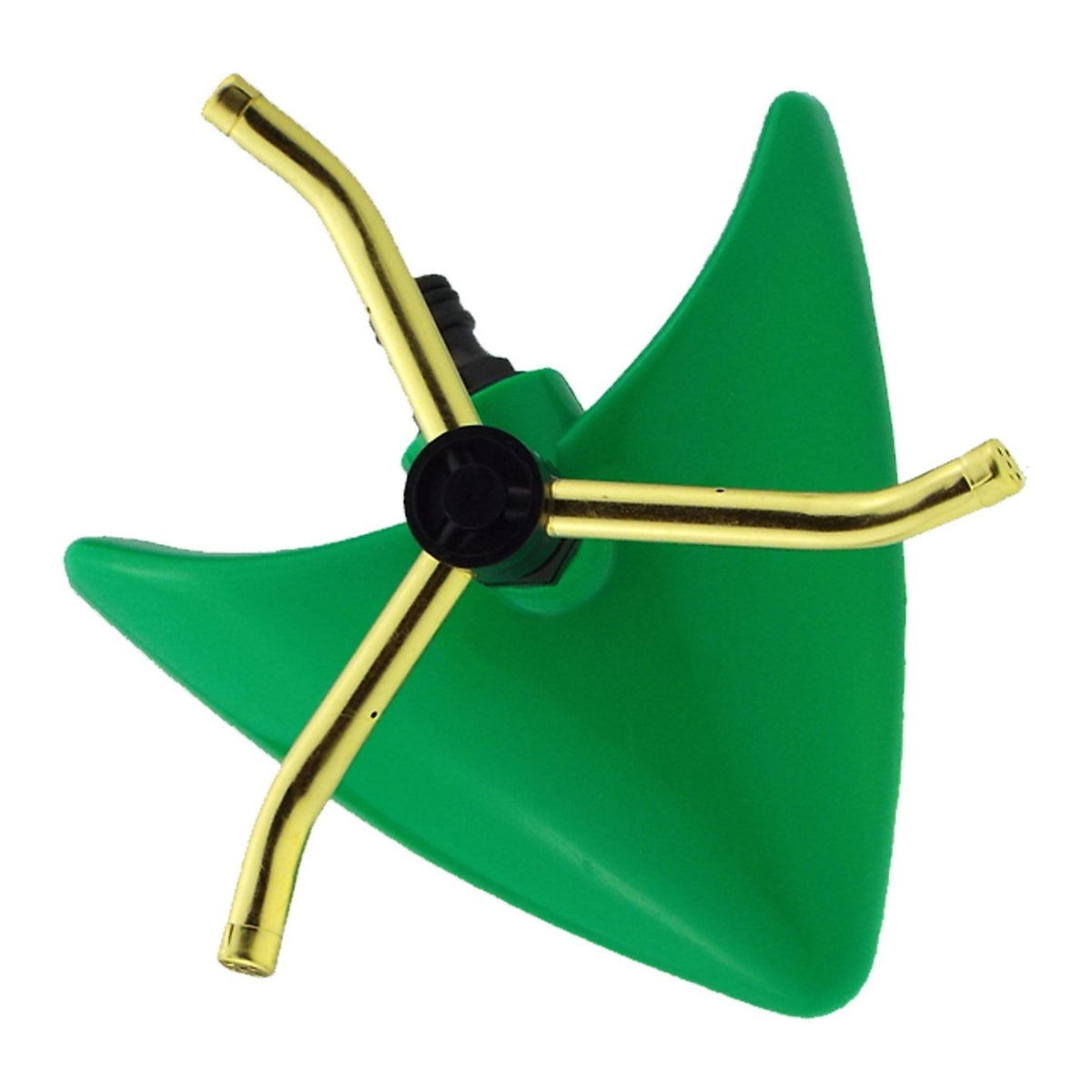 3-Arm Rotating Sprinkler – Brass Arms & Green Leaf Base