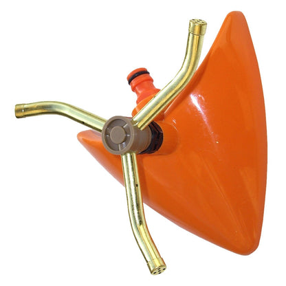 3-Arm Rotating Sprinkler – Brass Arms & Orange Leaf Base