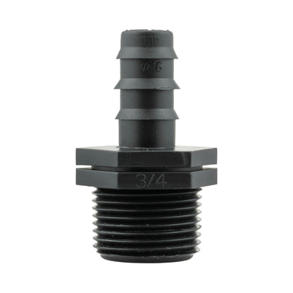 Water Butt Connector 3/4" BSP with Valve and 16mm Barbed Straight