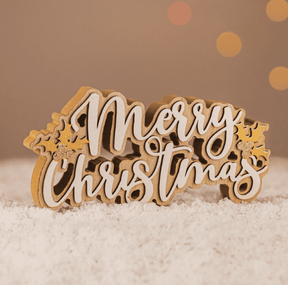 Wooden Merry Christmas Freestanding Sign Festive Decoration