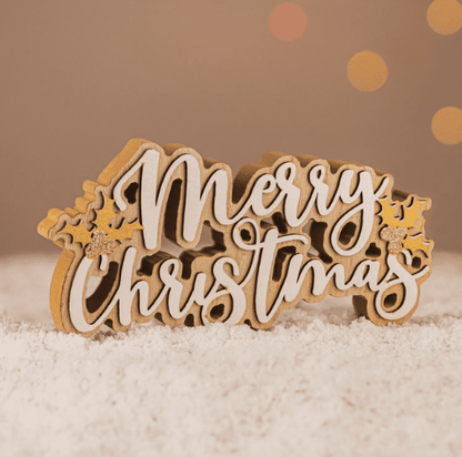 Wooden Merry Christmas Freestanding Sign Festive Decoration