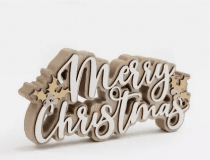 Wooden Merry Christmas Freestanding Sign Festive Decoration