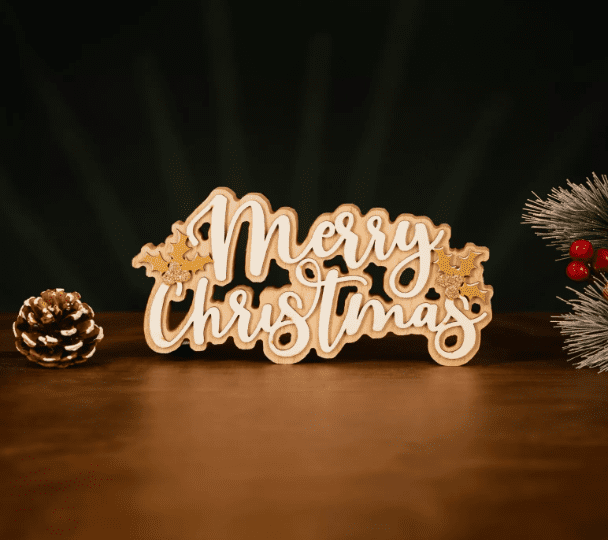 Wooden Merry Christmas Freestanding Sign Festive Decoration