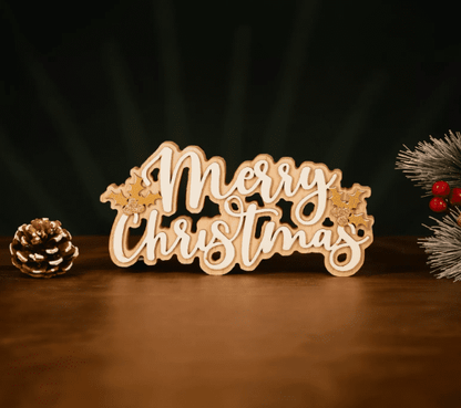Wooden Merry Christmas Freestanding Sign Festive Decoration