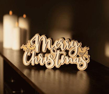 Wooden Merry Christmas Freestanding Sign Festive Decoration