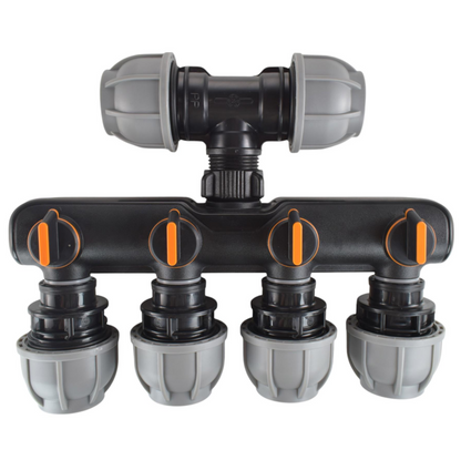 32mm MDPE 4-Way Manifold Kit – Tee Inlet & Separate Valves
