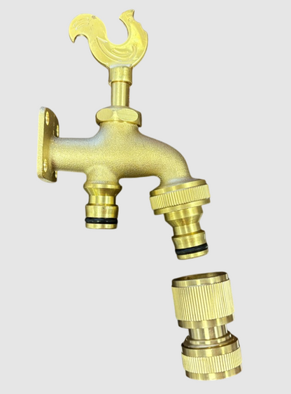 Brass Rooster Garden Tap – Quick Inlet & Outlet + Hose Socket