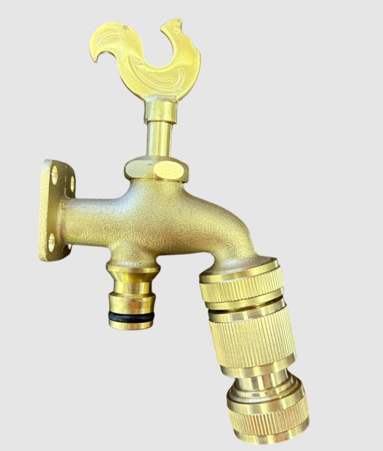Brass Rooster Garden Tap – Quick Inlet & Outlet + Hose Socket