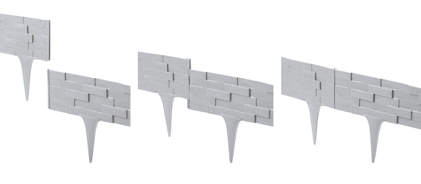 Lawn Edging, 2.38 Metres Plastic Palisade Slate Effect (Grey)