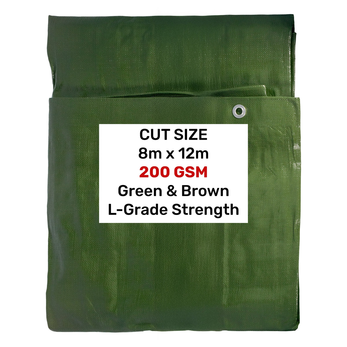 200gsm Green/Brown L-Grade Tarpaulin – 8m × 12m