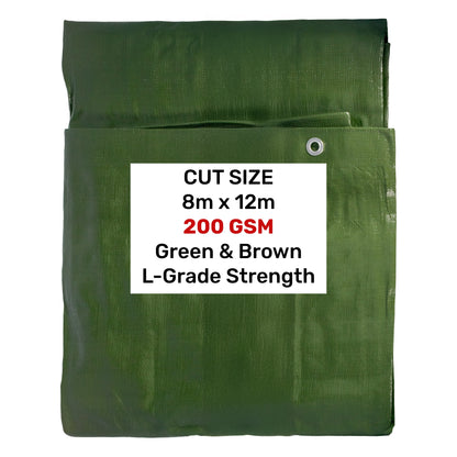 200gsm Green/Brown L-Grade Tarpaulin – 8m × 12m