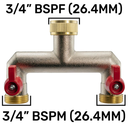 Two-Way Brass Tap Splitter Kit – ¾″ BSP to ½″ Hose
