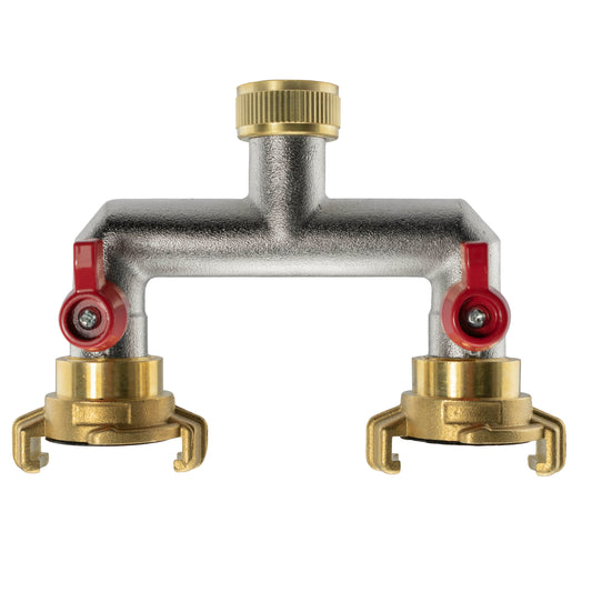 Two Way Tap Splitter Brass 3/4" BSP With Geka Type Claw Outlets