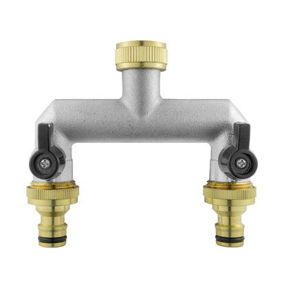 Two Way Tap Splitter Brass 3/4" BSP With Quick Connect Outlets
