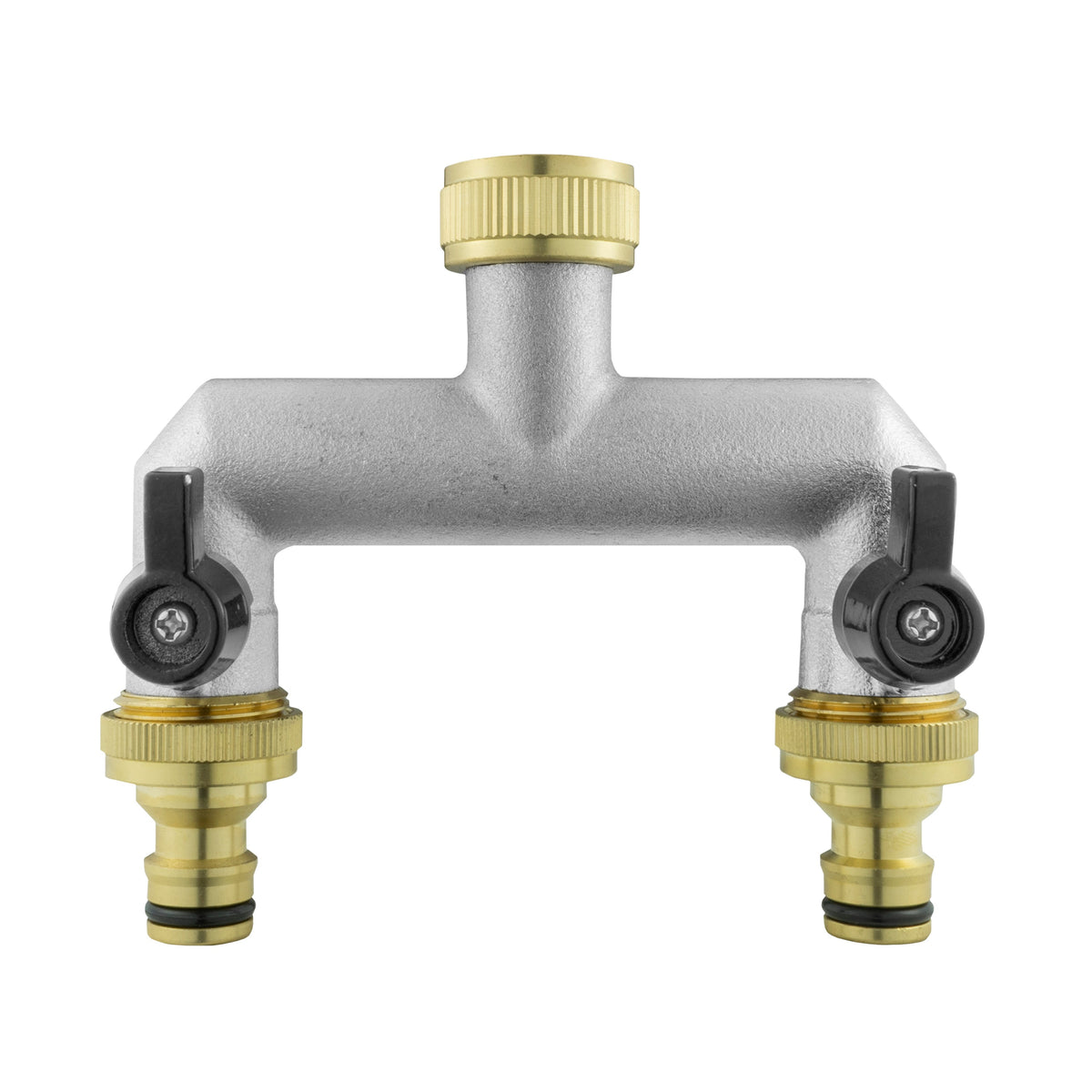 Two-Way Brass Tap Splitter Kit – ¾″ BSP to ½″ Hose