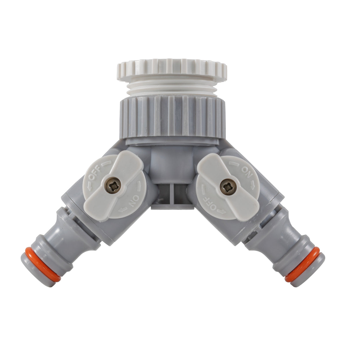 Grey/White Two-Way Tap Splitter – 1″ or ¾″ BSP Female