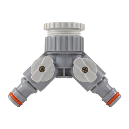 Grey/White Two-Way Tap Splitter – 1″ or ¾″ BSP Female