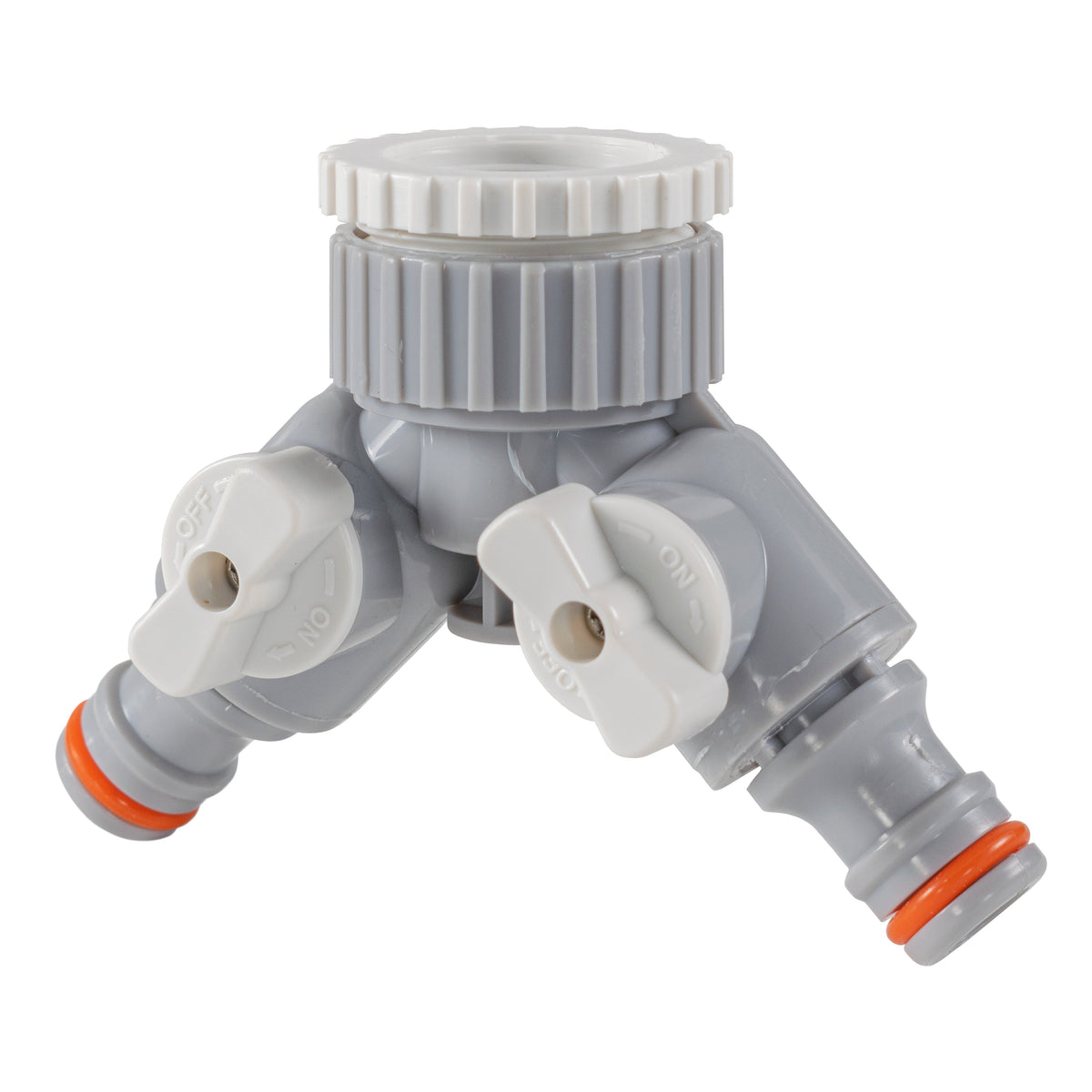 Grey/White Two-Way Tap Splitter – 1″ or ¾″ BSP Female