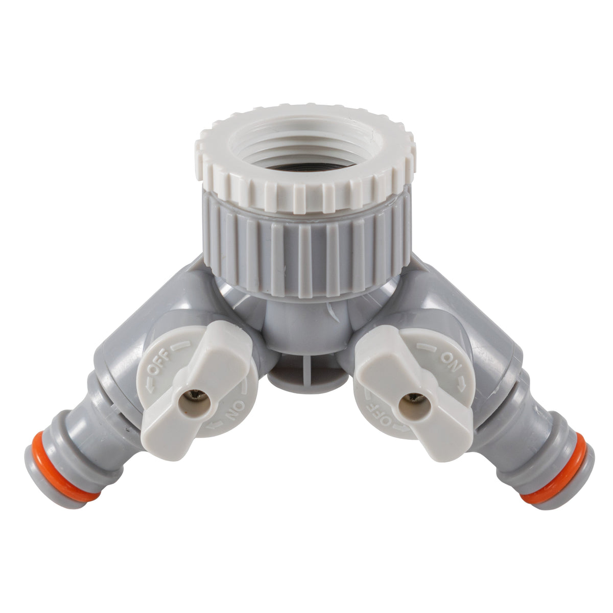 Grey/White Two-Way Tap Splitter – 1″ or ¾″ BSP Female