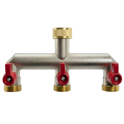Three-Way Brass Tap Splitter Kit – ¾″ BSP to ½″ Hose